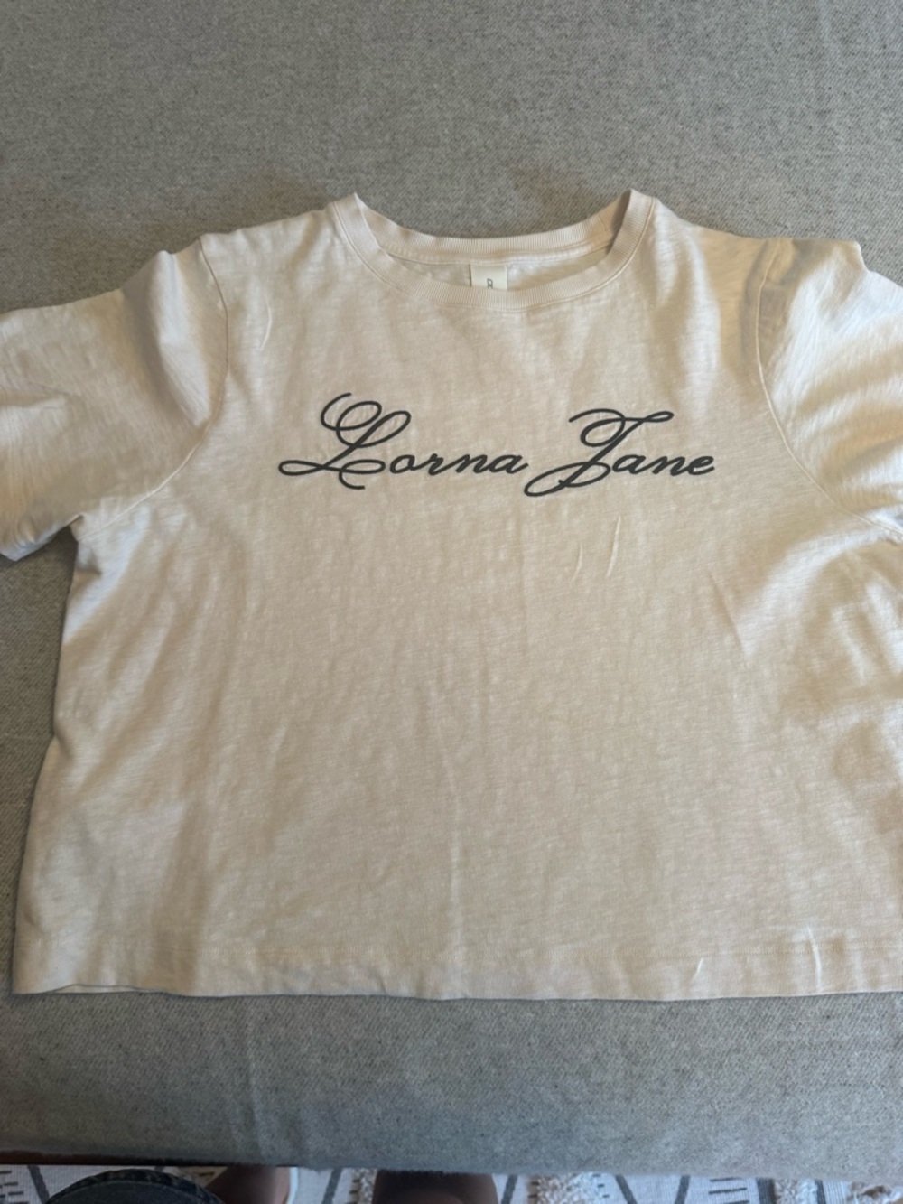 Lorna Jane Cream Short Sleeve Tee with Black Script Logo